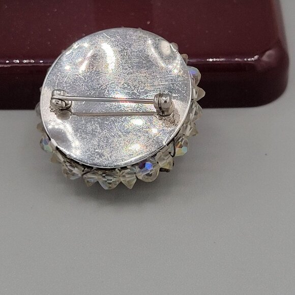 Domed AB Aurora Borealis Brooch Pin Silver Tone Bicone Round Beads Vintage 1950s - Picture 6 of 7